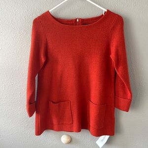 Cynthia Rowley Burnt Orange 3/4 Sleeve Boatneck Sweater with Pockets